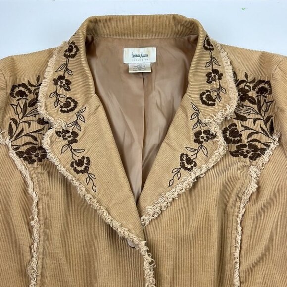 Neiman Marcus Beige Corduroy Embroidered Blazer Jacket - Picture 11 of 12